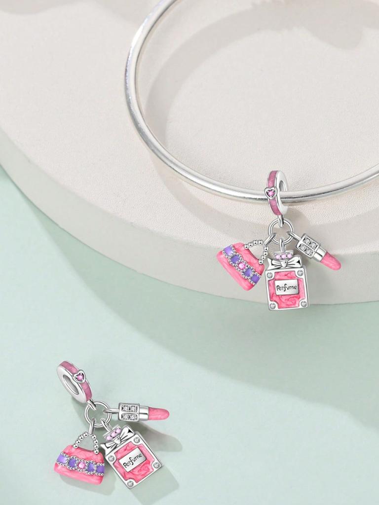 Charms Plata Pink Bag Cosmetics Beads Charm Copper Plated Fit Charms Copperoriginal Bracelet For Jewelry Making Diy Charm