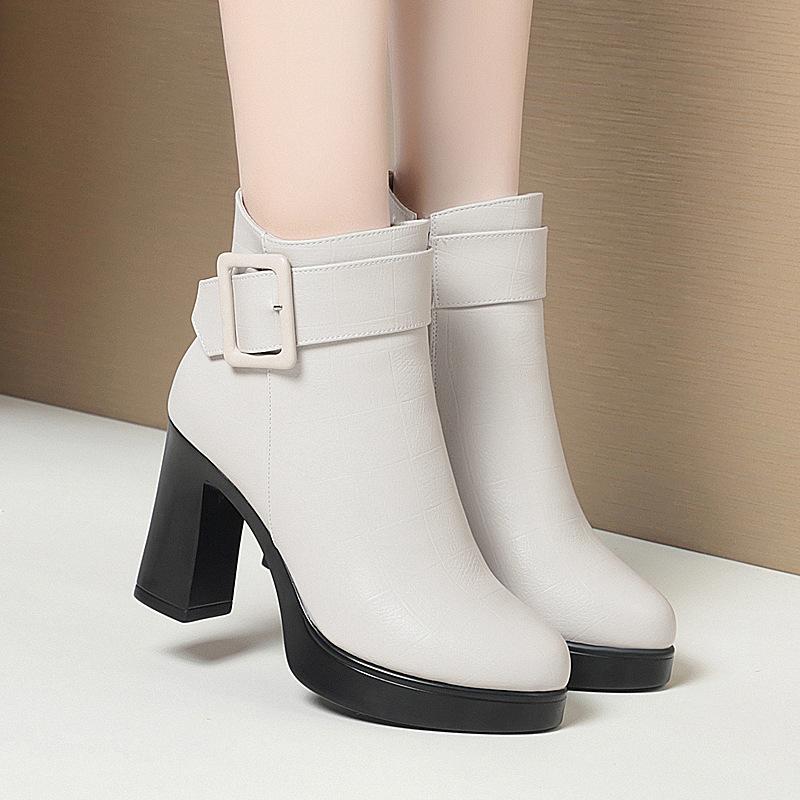 9cm Fashion Comfortable Soft Leather Boots Women Platform Shoes Fall Winter 2025 Block High Heels Ankle Boots with Fur Office