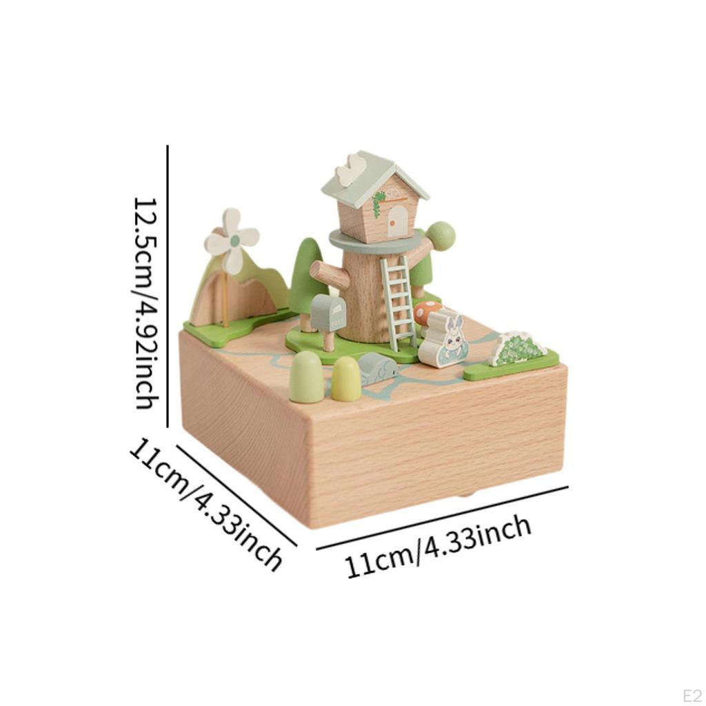 Wood House Musical Box Table Centerpiece Crafts Collectible Home Decoration Accessories Desktop