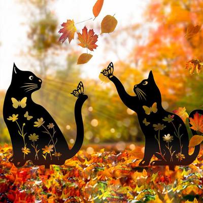 Katzen Metall Gartenstecker Personalisiert Wetterfest Katzen Silhouette Meterstecker Outdoor Dekor