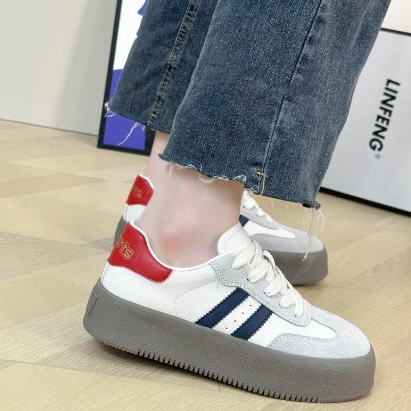 Fashion 2024 New Women Casual Walking Shoes Summer Flat Lace Up Leather High Quality Sneakers Fashion Flat-Bottomed Female Gump Sneakers
