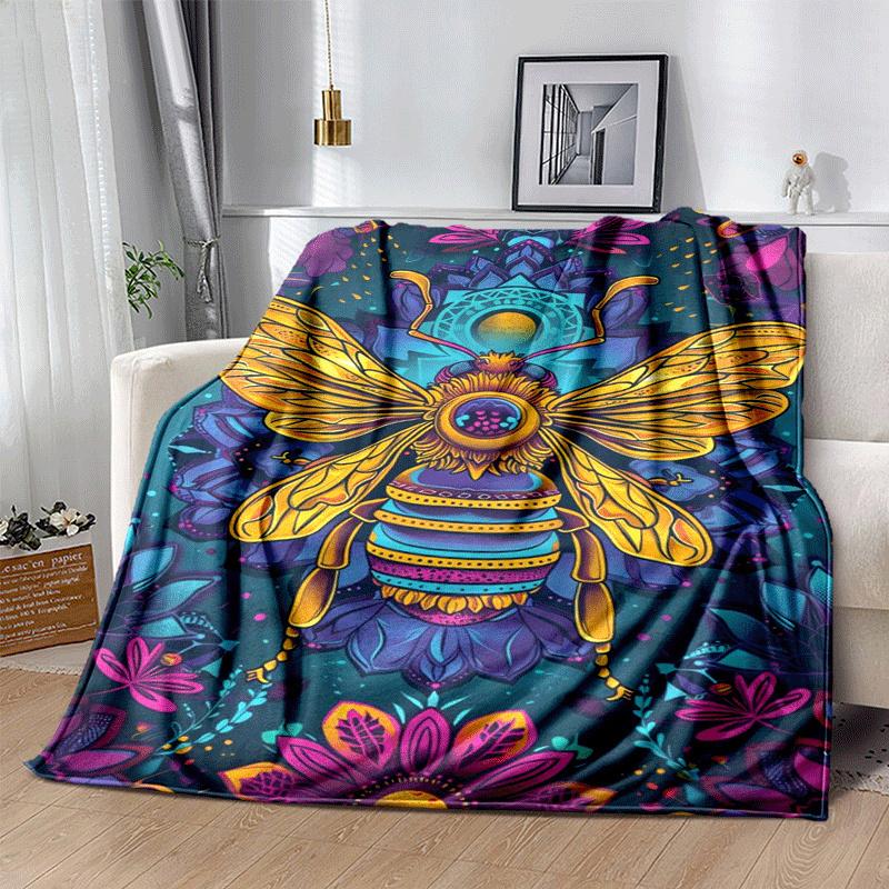 1pc Bee Printing Lightweight Flannel Blanket, Comfortable and Warm Blanket, for Camping Sofa Bed and Couch Office, Suitable for Gift Blankets
