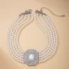 Charm Rhinestone Necklace Imitation Pearl Women Choker Vintage Pearl Multilayer Necklace  Party