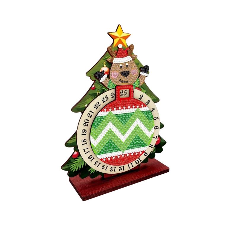 Christmas Number Panel Sign, Bead Art Holiday Accent for Desk Display with 1-25 Date Marker and Wood Stand Home