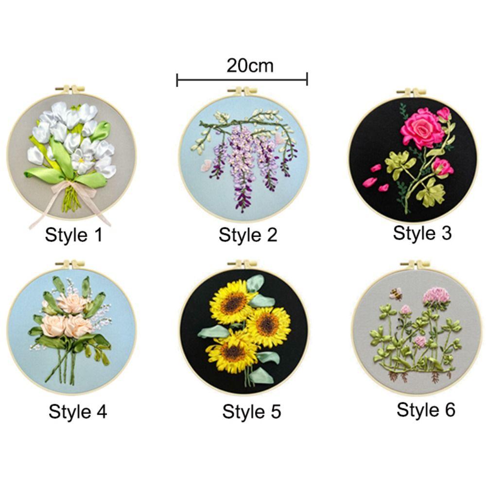 Floral Patterns Flower Ribbon Embroidery Kit Colorful Embroidery Set Cross Stitch Set Beginner