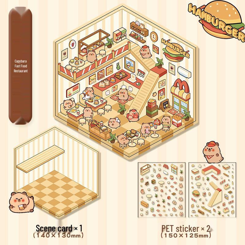 Cute 3D Cartoon Cottage Landscaping Stickers for Collage Journals