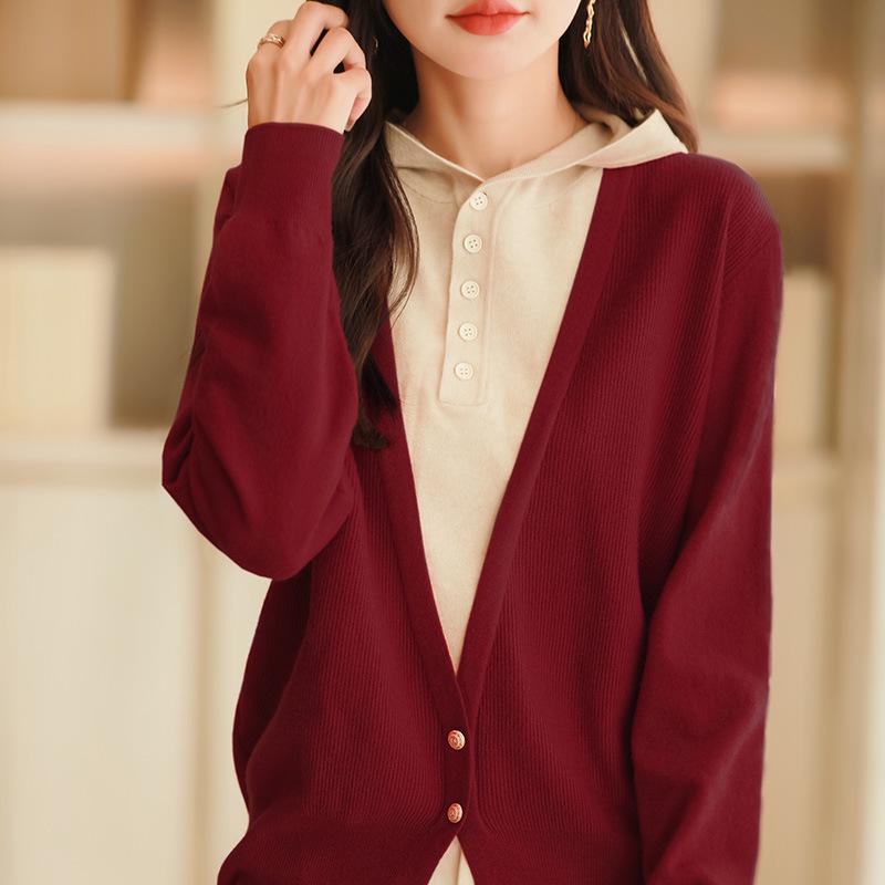 

Женский вязаный свитер 2025 года с цветными блоками - Нежный худи из двух частей XL