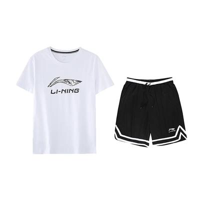 Letter Print Round Neck Short Sleeve T-Shirt Striped Logo Comfortable Shorts Casual Sports Suit Unisex Sportswear YHST165-1+YAPV001-1