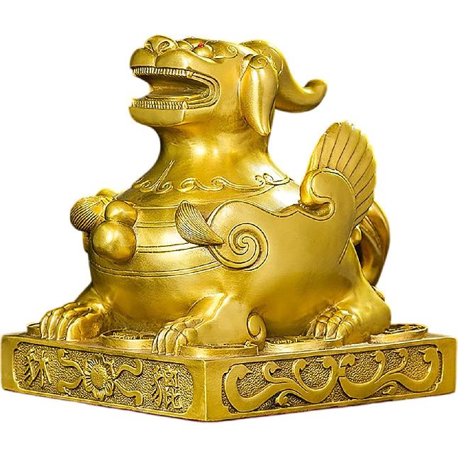 Aris & Juno Brass Pixiu Feng Shui Statue – Chinese Wealth & Good Luck Figurine for Entryway, Home Office Desk or Shelf Decor, Gift for Boss,