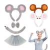 Set di Accessori Costume da Topo 1/3/4 Pezzi Costume di Halloween Costume da Vestire Orecchie da Topo Fascia Coda Gonna Tutù per Bambini Bambine
