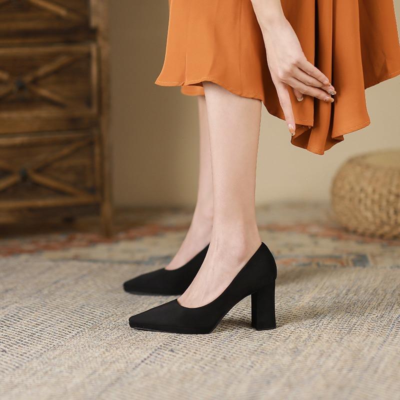 9-Waterproof table high heels women's autumn new pointed thick heel high heels women's one-pedal women's shoes