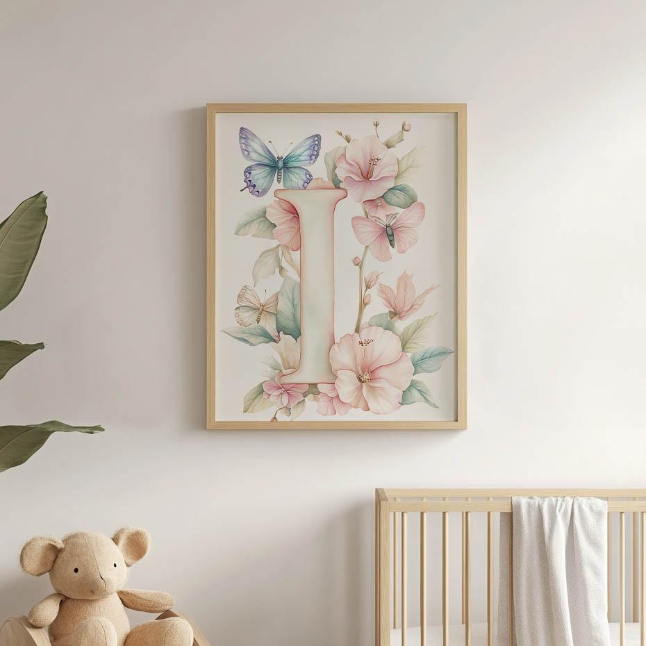 Poster "I" With Hibiscus Flowers Poster "I" With Hibiscus Flowers, 50X70 Cm, Without Frame, Premium Canvas On Stretcher