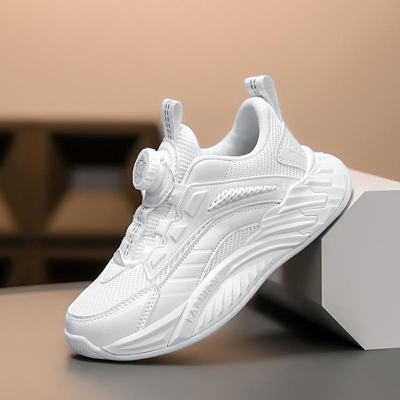 

Новая детская модная дышащая обувь с низким верхом, детская спортивная обувь для бега с вращающейся пуговицей, удобные кроссовки для мальчиков и девочек 29 белый