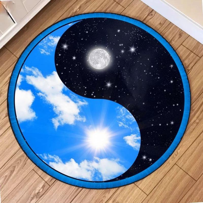 Round Carpet Tai Chi Pattern Circular Floor Mat for Living Room Bedroom Home Decor Easy To Clean Classic Beautiful and Beautiful