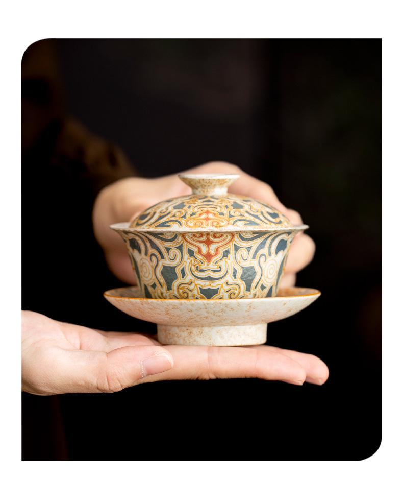 Dunhuang Silver-Inlaid High-End Retro Kung Fu Tea Set: Light Luxury Chinese-Style Tea Brewing and Drinking Gift Box