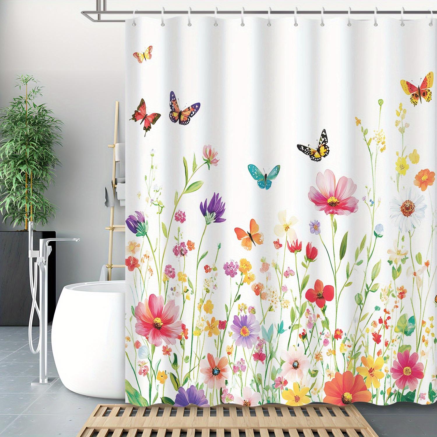 

Plant Paradise Shower Curtain - Vibrant Wildflowers & Butterflies, 12 Hooks, Home & Bathroom Decor W60H190(CM)-1 Pcs