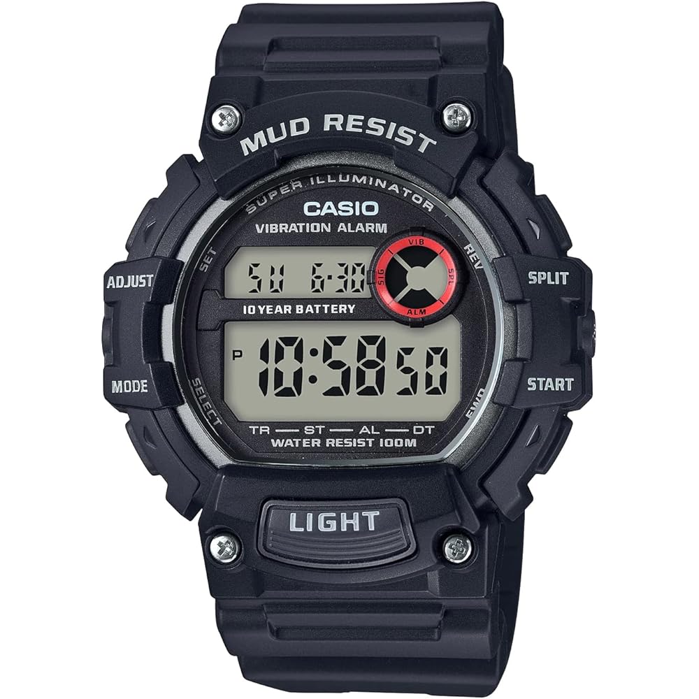 Casio Standard Digital Men's Watch TRT-110H-1AV Black with Vibration Alarm and Mud Resistant Features