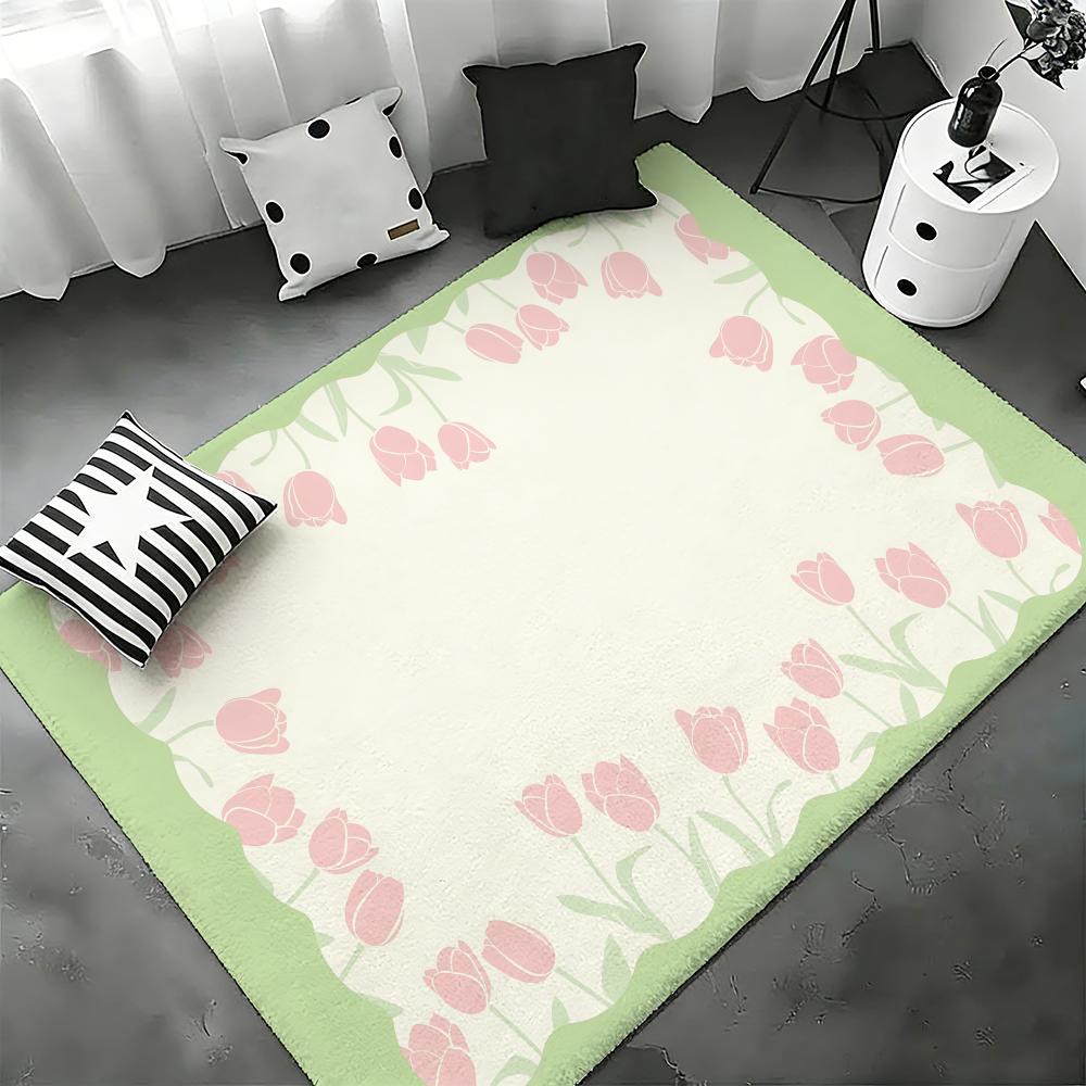 Ins Style Blumen und Tiere Fußmatte Schlafzimmer Wohnzimmer Flanell Fußmatte Rutschfest Heimdeko