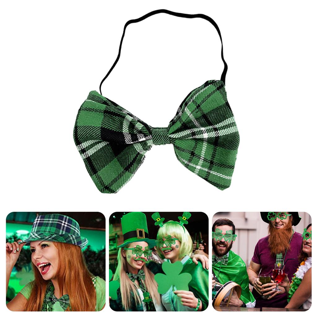 Patrick's Day Green Plaids Pre Tied Neck Tie Bowtie with Elastic Strap for Irish Festival Celebrations and Parties Event