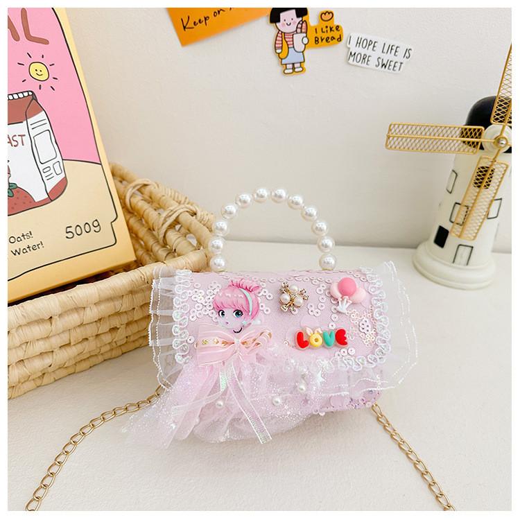 Cartoon Flower Bow Girl Decoration Children Shoulder Bag With Lace Design