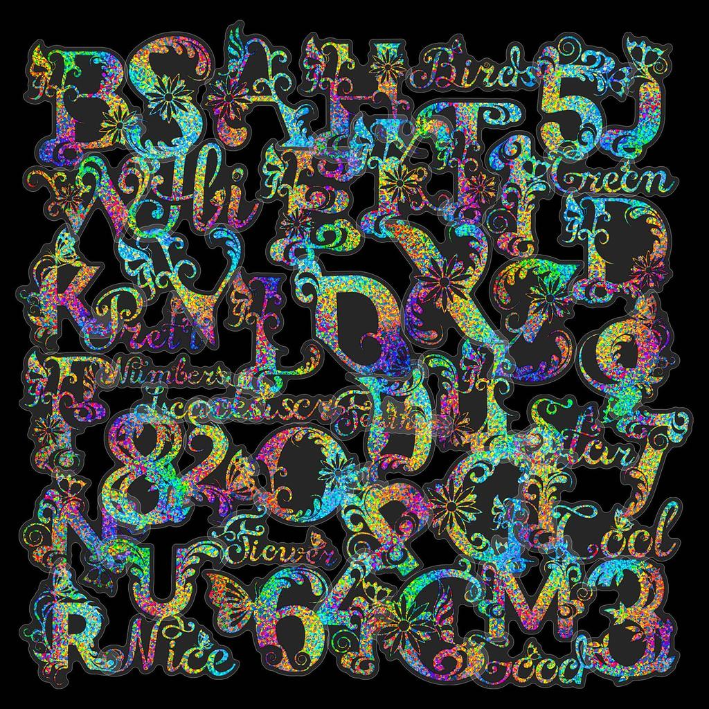 50 Silver Laser Digital Letter Stickers Hand Note Gu Card Stream PET Three-dimensional Laser Silver Colorful Stickers