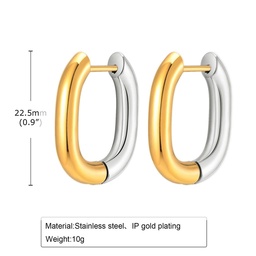 Trendy 2 Tones Minimalist Stainless Steel Hoop Earrings for Women, Gold Color Star Square Heart Huggies Ear Jewelry Accessory