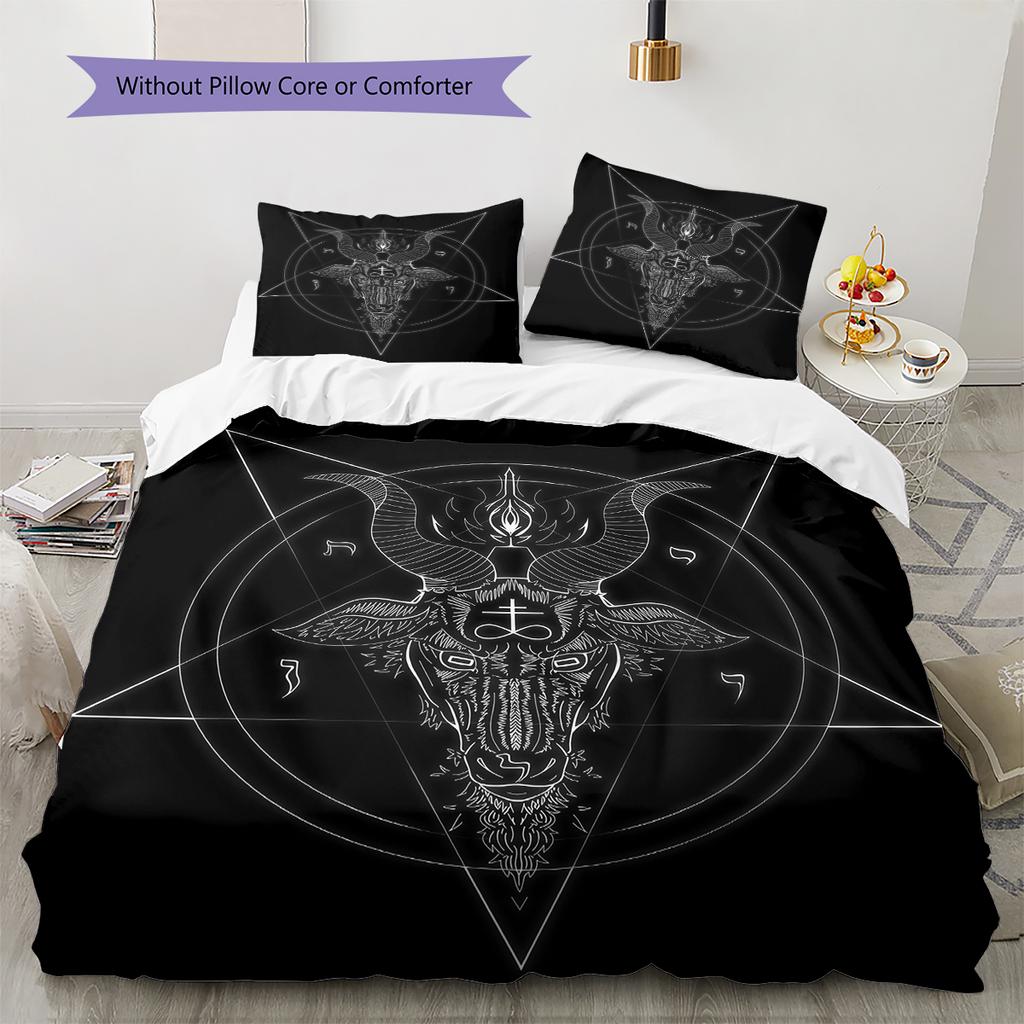 Bettwäsche mit Satansymbol-Muster, Steppbett-Set Bettbezug Kissenbezug Heim-Geburtstagsgeschenk (1 Bettbezug + 2 Kissenbezüge, ohne Füllung)