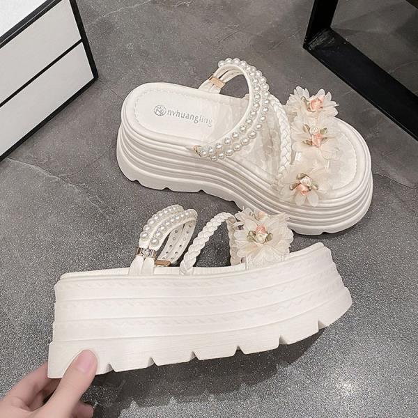 Fashion Female Shoes Beige Heeled Sandals House Slippers Platform On A Wedge Slides Low 2025 Black Summer Soft Flat Solid Back Strap Fab