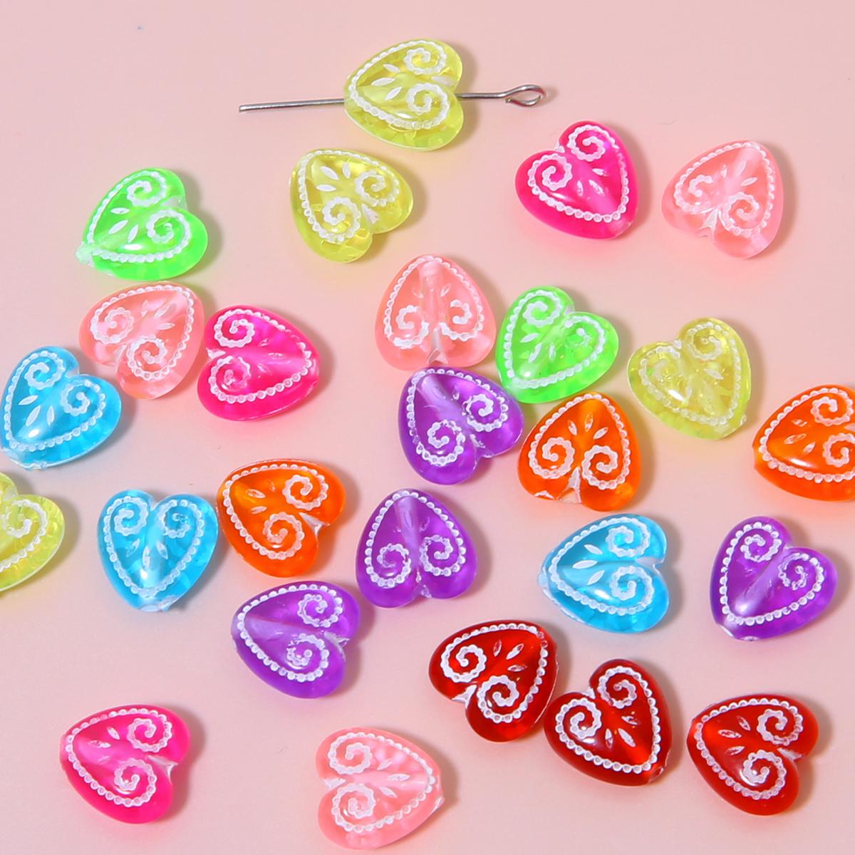 

60-320 шт. акриловые рельефные бусины с узором в виде сердца и розы для изготовления ювелирных изделий своими руками, аксессуары 11x11x6mm 60pcs