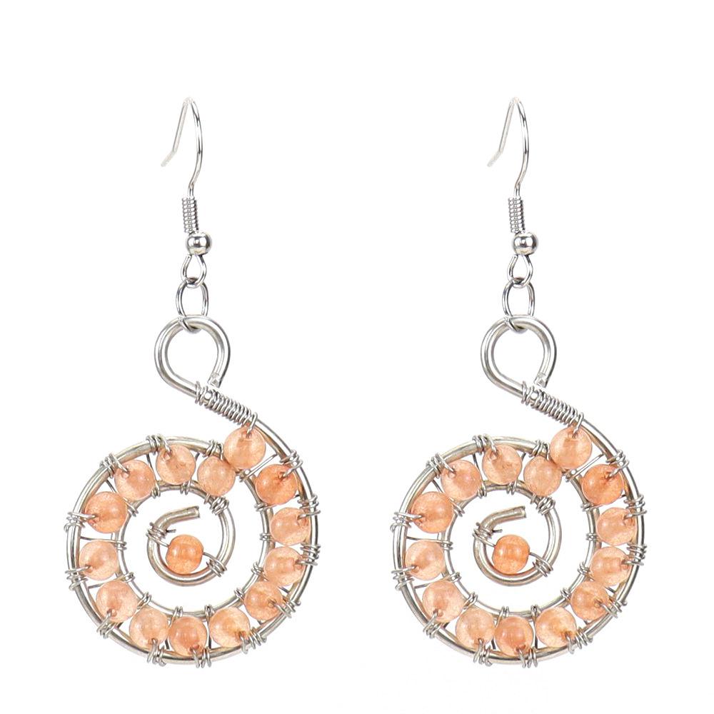 Handmade Beaded Seven-Color Crystal Seashell Spiral Earrings (E12)