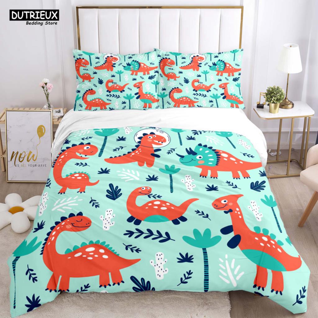 Cute Little Dinosaur Covered With Printed Bedding Cute Style Bedding Set Luxury Customized For Children Queen Bedding Set