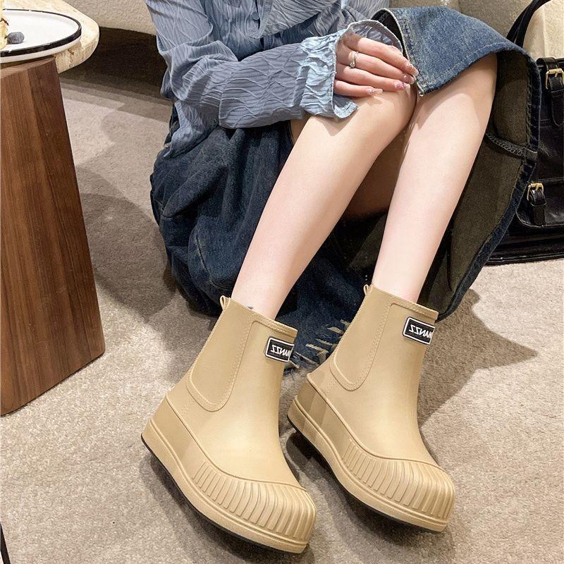 Fashion rain shoes women's inner height increase waterproof shoes fashion outer wear rubber shoes short rain boots women's adult water boots