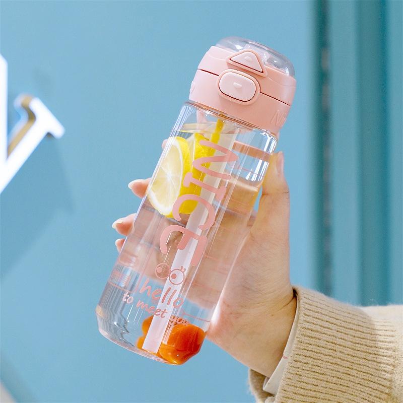 Large Capacity High-Appearance Student Straw Water Cup Shatterproof Portable Handheld Plastic Cup Double Spout Kids School Cup