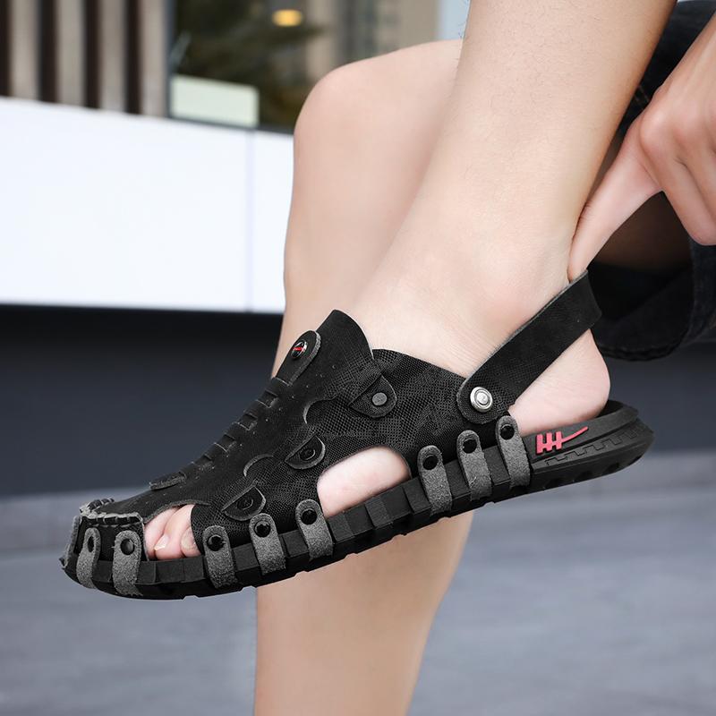 Big Size 46 Luxury Men Leather Slippers Sandals Comfortable Breathable Casual Shoes Men Fashion Sneakers Leisure Men Slippers Slides Footwear Male