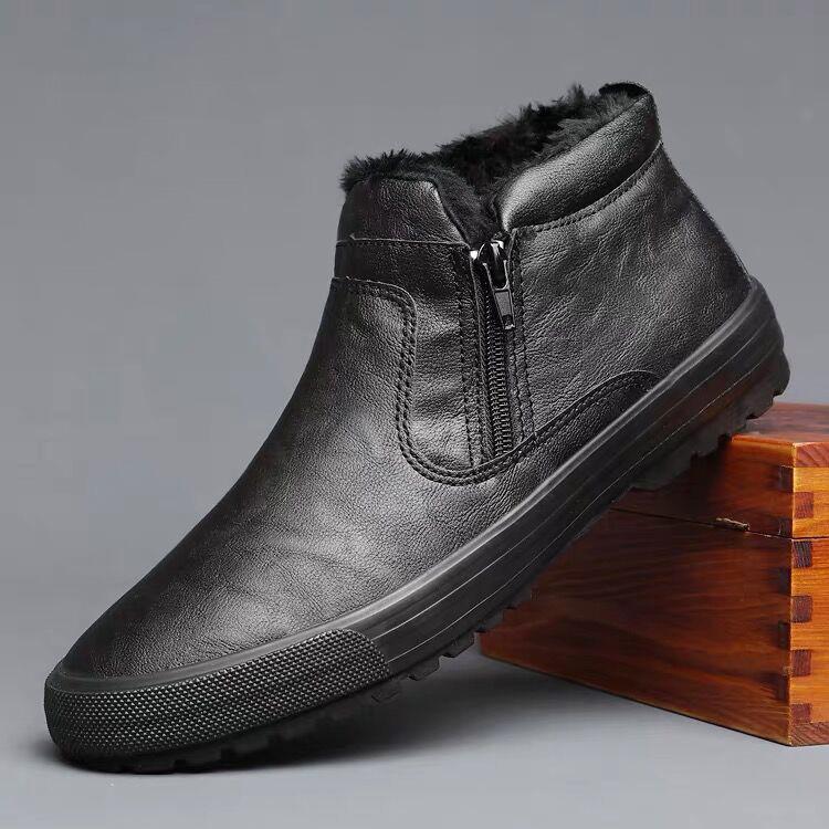 Мужские зимние теплые ботинки из искусственной кожи, теплые высокие повседневные ботинки с плюшевой подкладкой, сохраняющие тепло, на толстом меху, мужские ботинки на платформе 43 чёрный