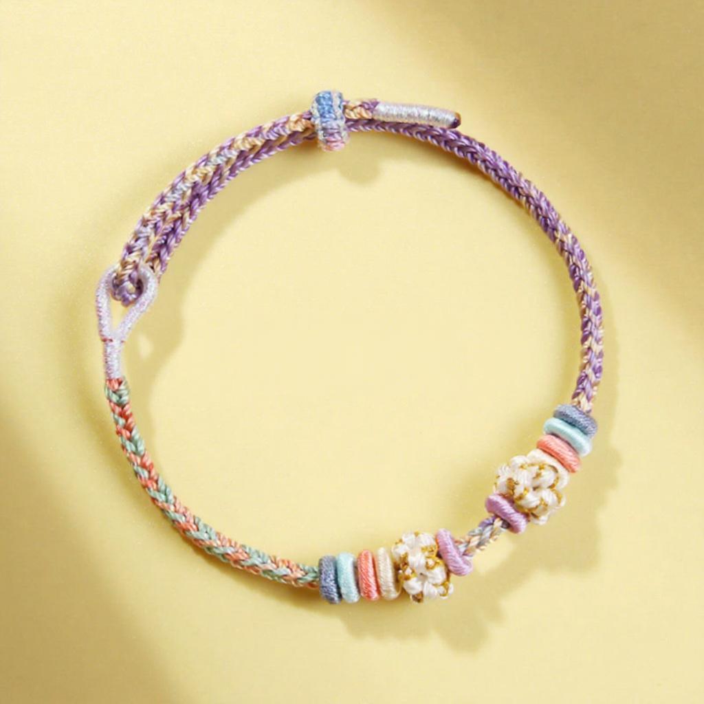 Gradient Color Peach Blossom Knot Bracelet Handmade Braided Adjustable Inspirational Good Luck and Wealth Bracelet