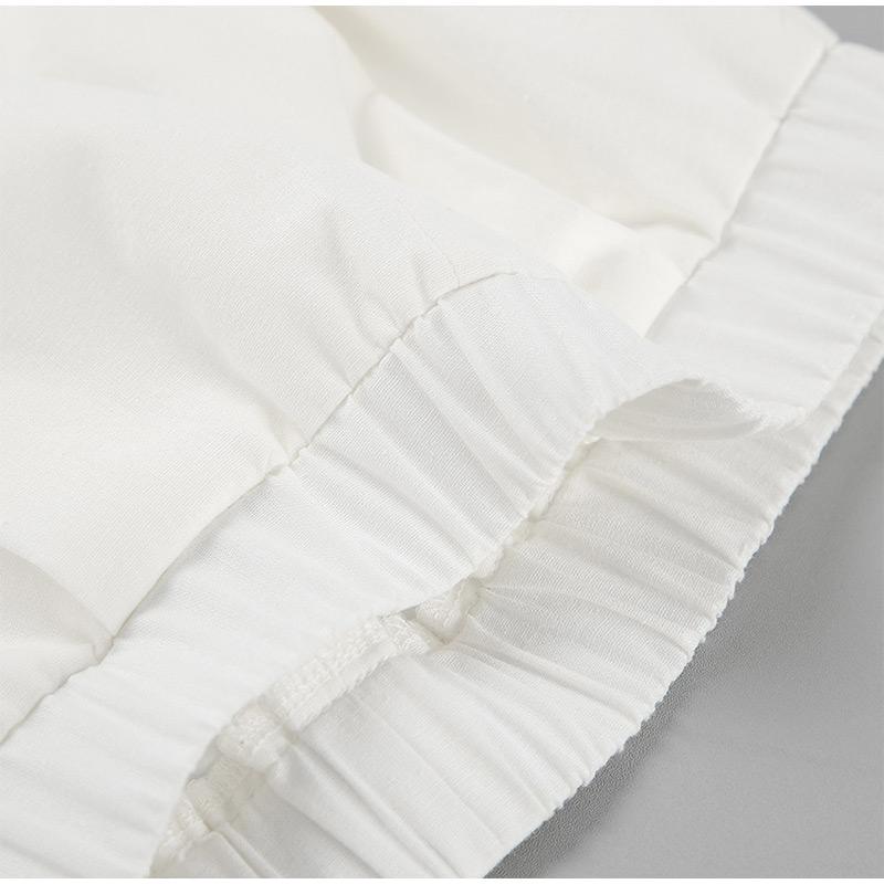 Casual White Cotton and Linen Women's Suit Fashion Fly Sleeve Tops Wide-leg Pants Solid Color Two-piece Suits
