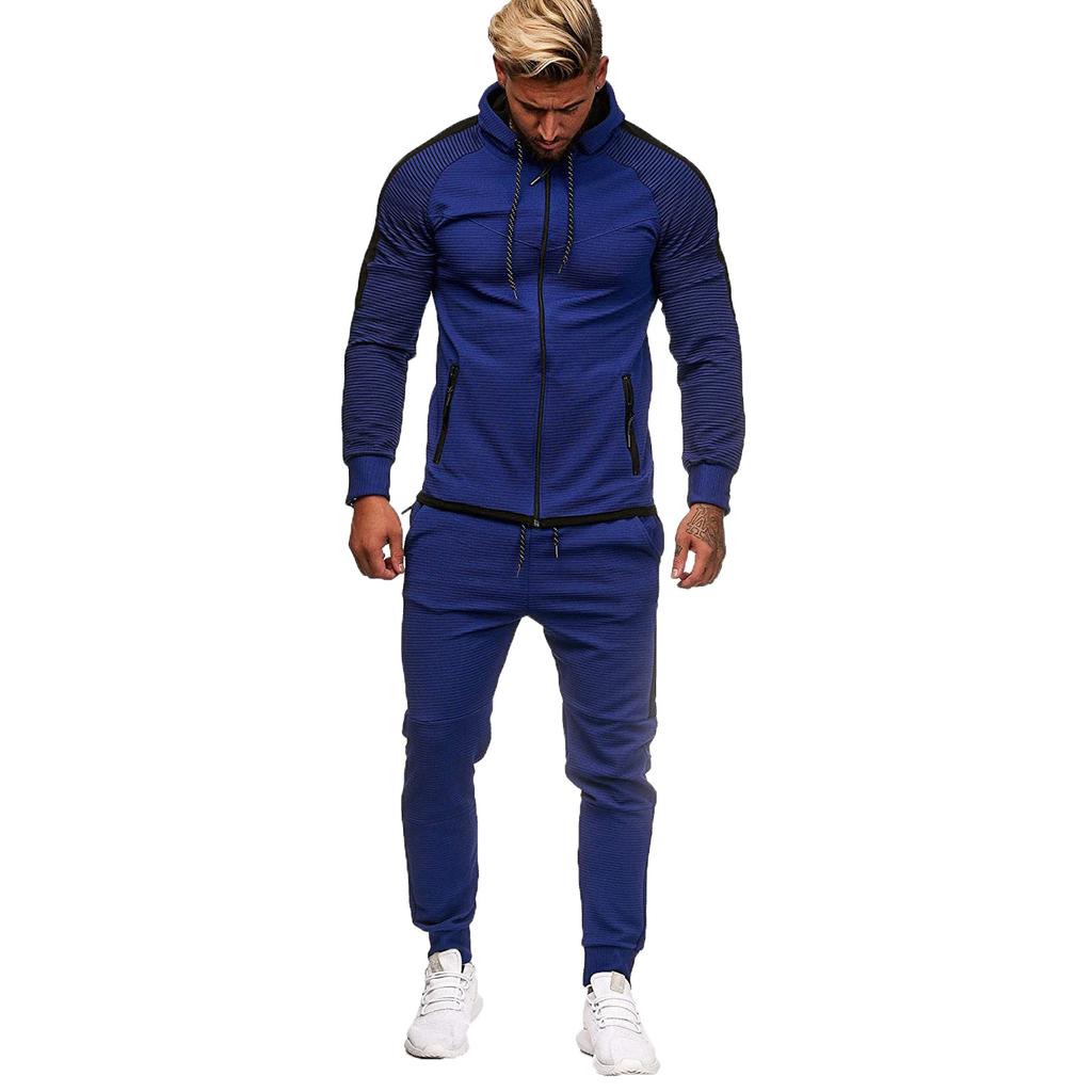 Men's Spring & Round Neck Hooded Colour Blocking Cardigan Sweatshirt Suit