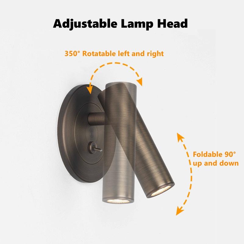 Embedded LED Wall Lamp with Switch Adjustable Hotel Bedroom Headboard Reading Light Bedside Sconce Spotlight Fixture AC100-220V