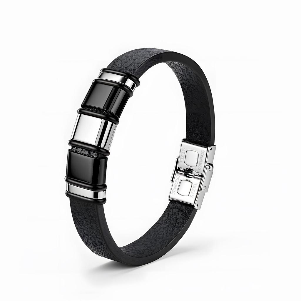 Europäisches & Amerikanisches Minimalistisches Geflochtenes Lederarmband mit Gravierbarer Edelstahlplatte