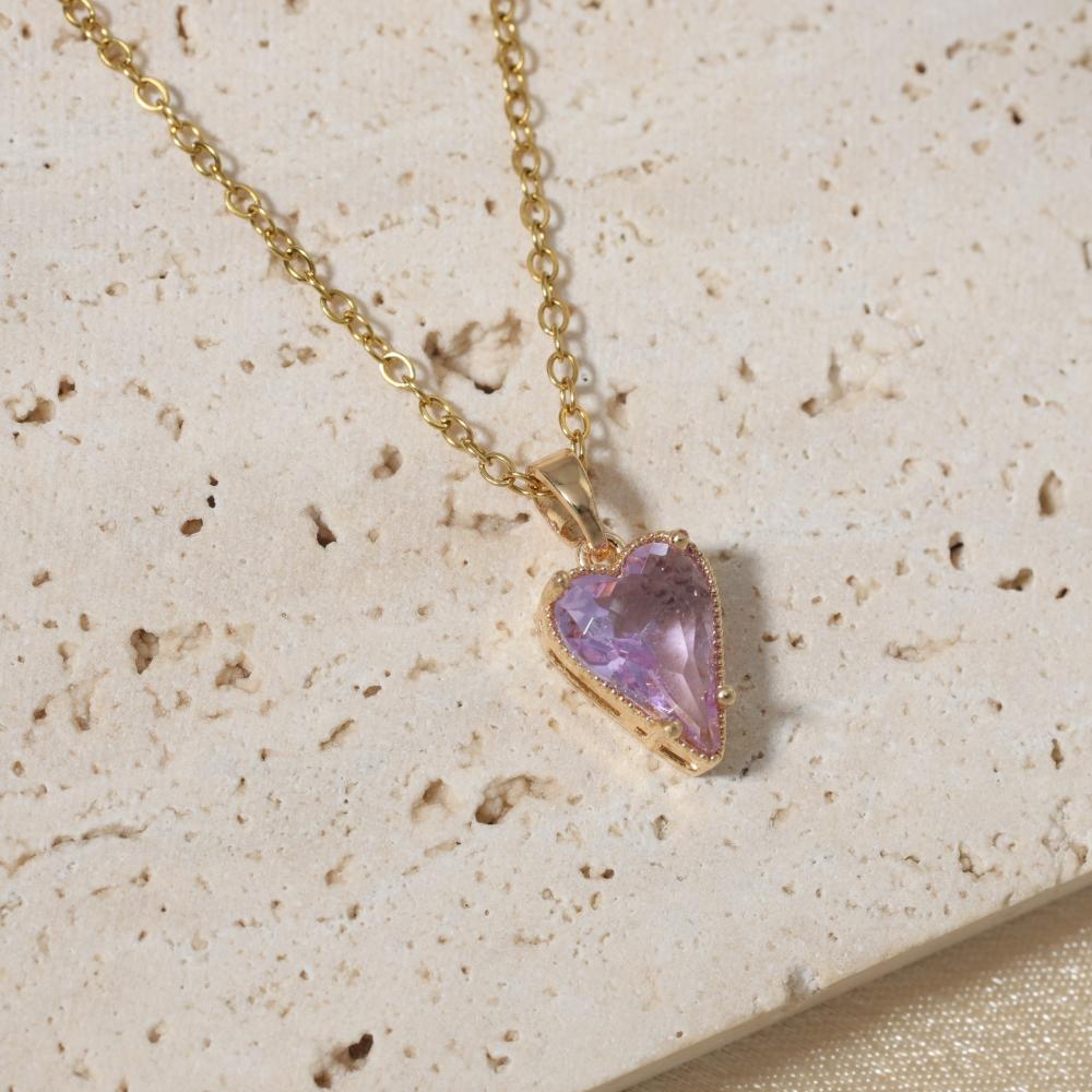 

Simple Heart Shape Pendant Necklaces for Women Zirconia Necklace Wedding Party Jewelry Accessories фіолетовий