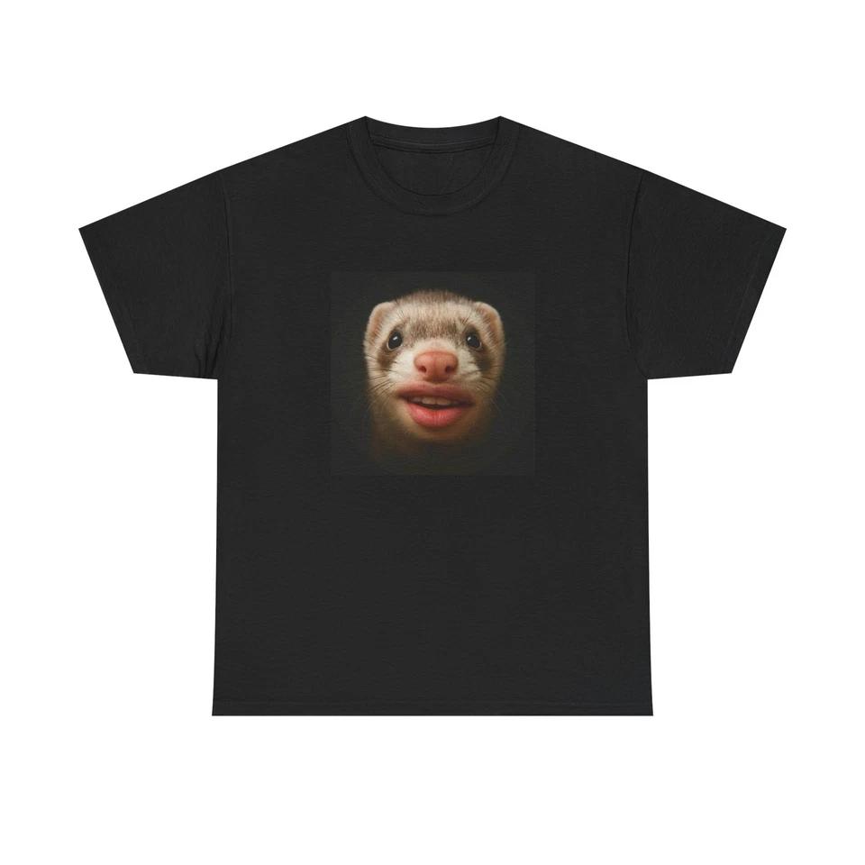 Unisex Adult T Shirt Fisheye Ferret With Human Mouth 2XL