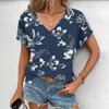Floral V-neck women's T-shirt summer outdoor casual short-sleeved top