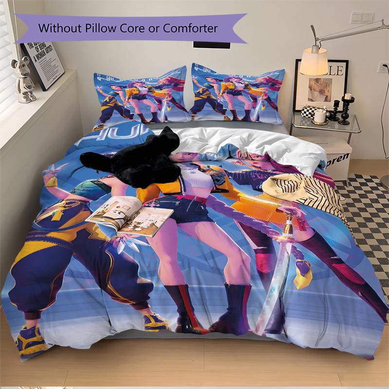 Huntrx Action Girls Print 3Pcs Bedding Set,Duvet Cover with 2 Bedro,Pillowcase Home Birthday Gift