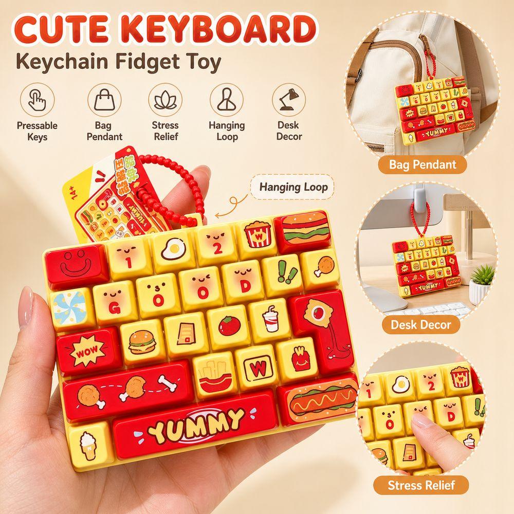 26-key Keyboard Keychain Pressable Keys Press Button Toy Cute Keyboard Fidget Toy Bag Ornament