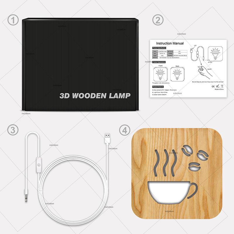 Innovative 3D LED Coffee Night Light for Bedroom Ambiance - Unique Gift FS-T1879W