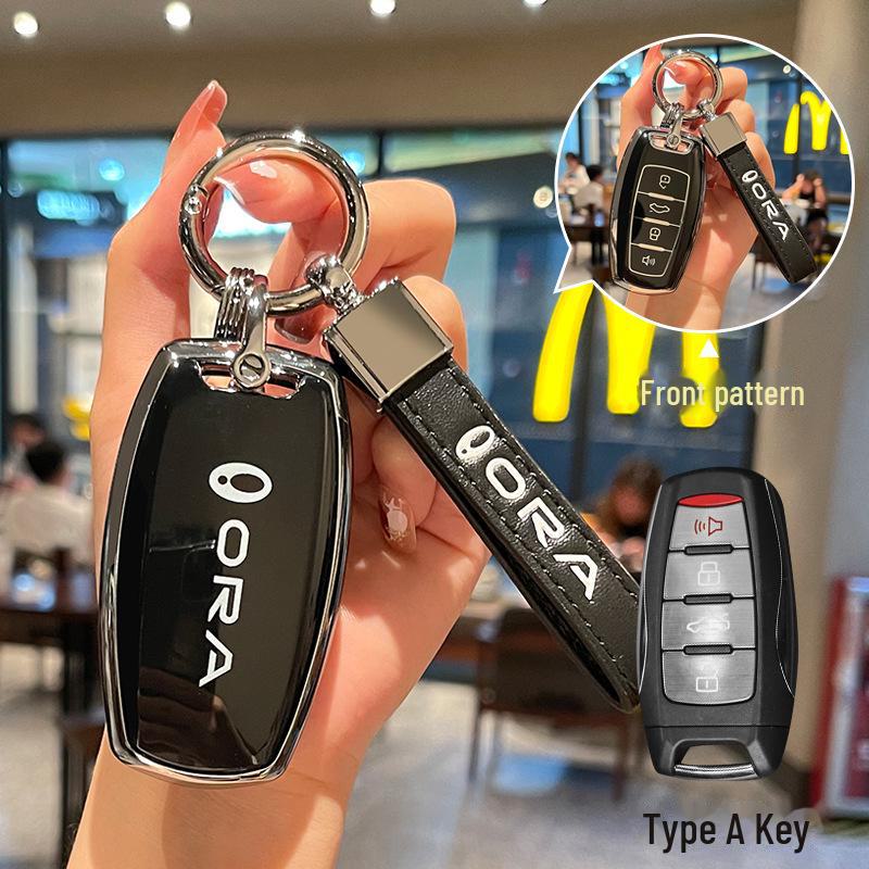 Black Cat Key Cover for Great Wall Euler Good Cat, Lightning Cat, White Cat, Ballet Cat. TPU Protective Shell with Full Coverage Buckle.