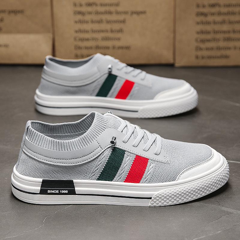 Canvas Men's Shoes Spring Breathable One-pedal Knitted Mesh Shoes Men's Soft-soled Thin Socks Mouth Sports and Leisure Board Shoes