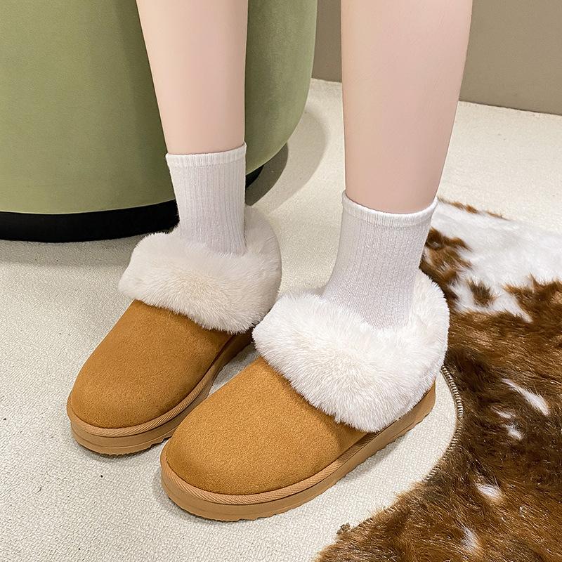 Mao Mao Mouth Snow Boots Women's Winter New Large Size Flat Bottom Short Tube Lazy Cotton Boots Women