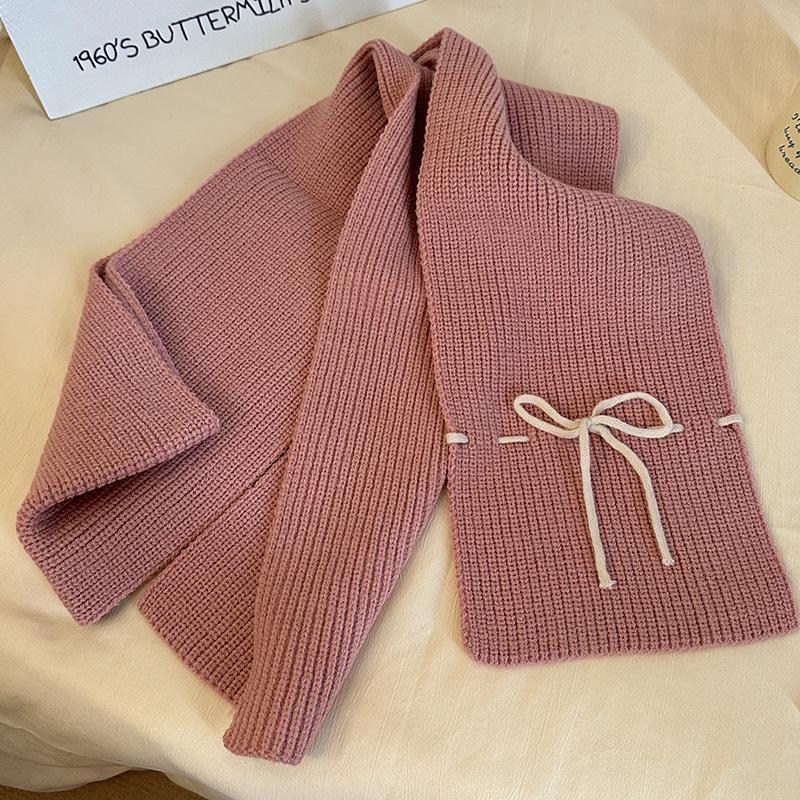 Luochi Knitting Bow Tie Scarf: Women's Winter Warm, Windproof Wool Neck Warmer